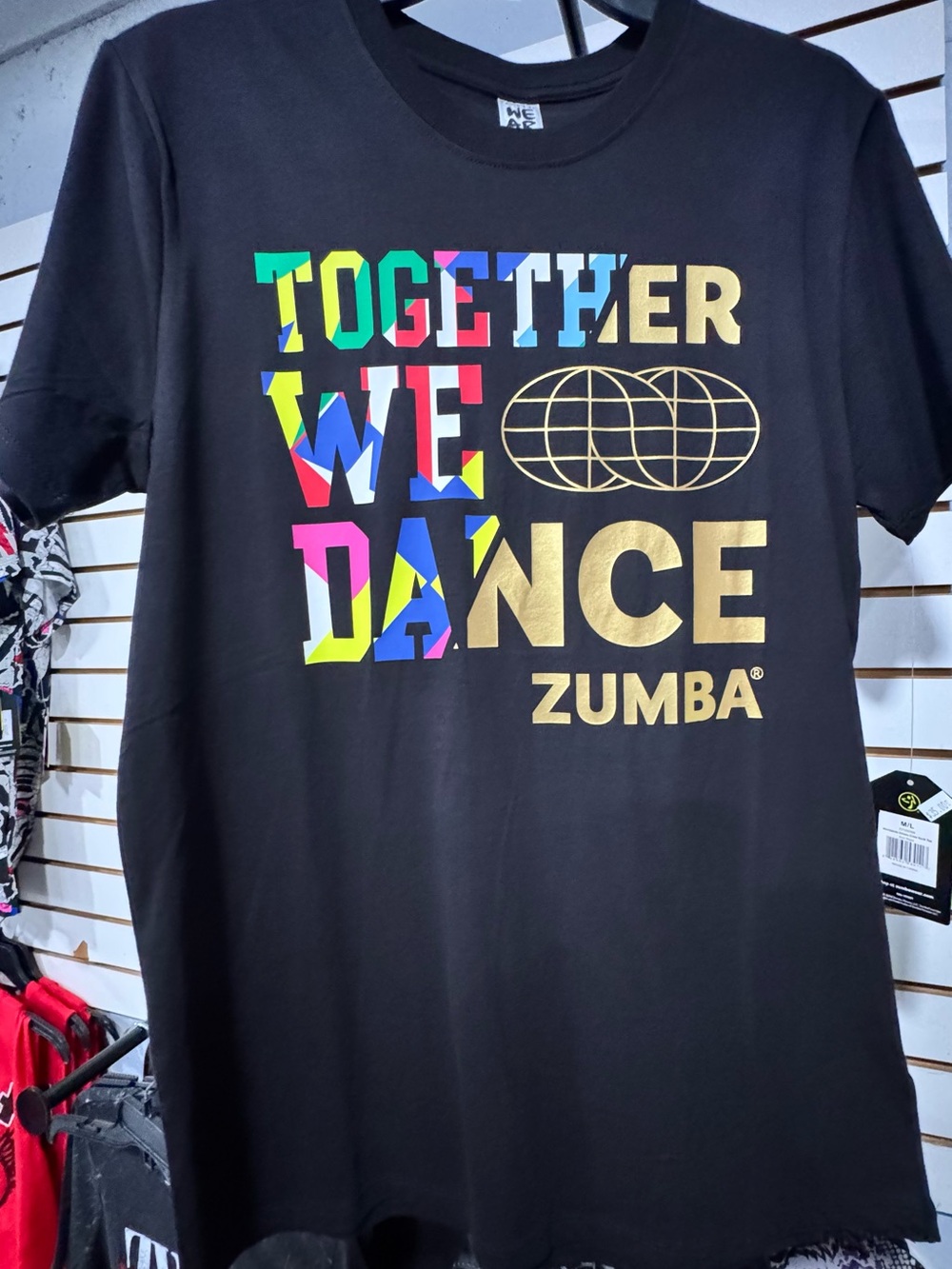 Zumba Fitness Black Short Sleeve Tee with Multicolor & Gold Print (XS/S and M/L)
